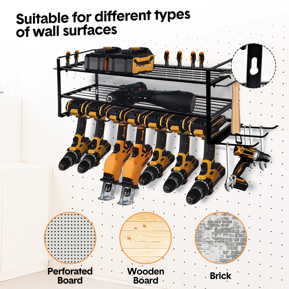 Power Tool Organizer Wall Mount 7 Drill Holder 3 Layer Suitable Workshop Garage