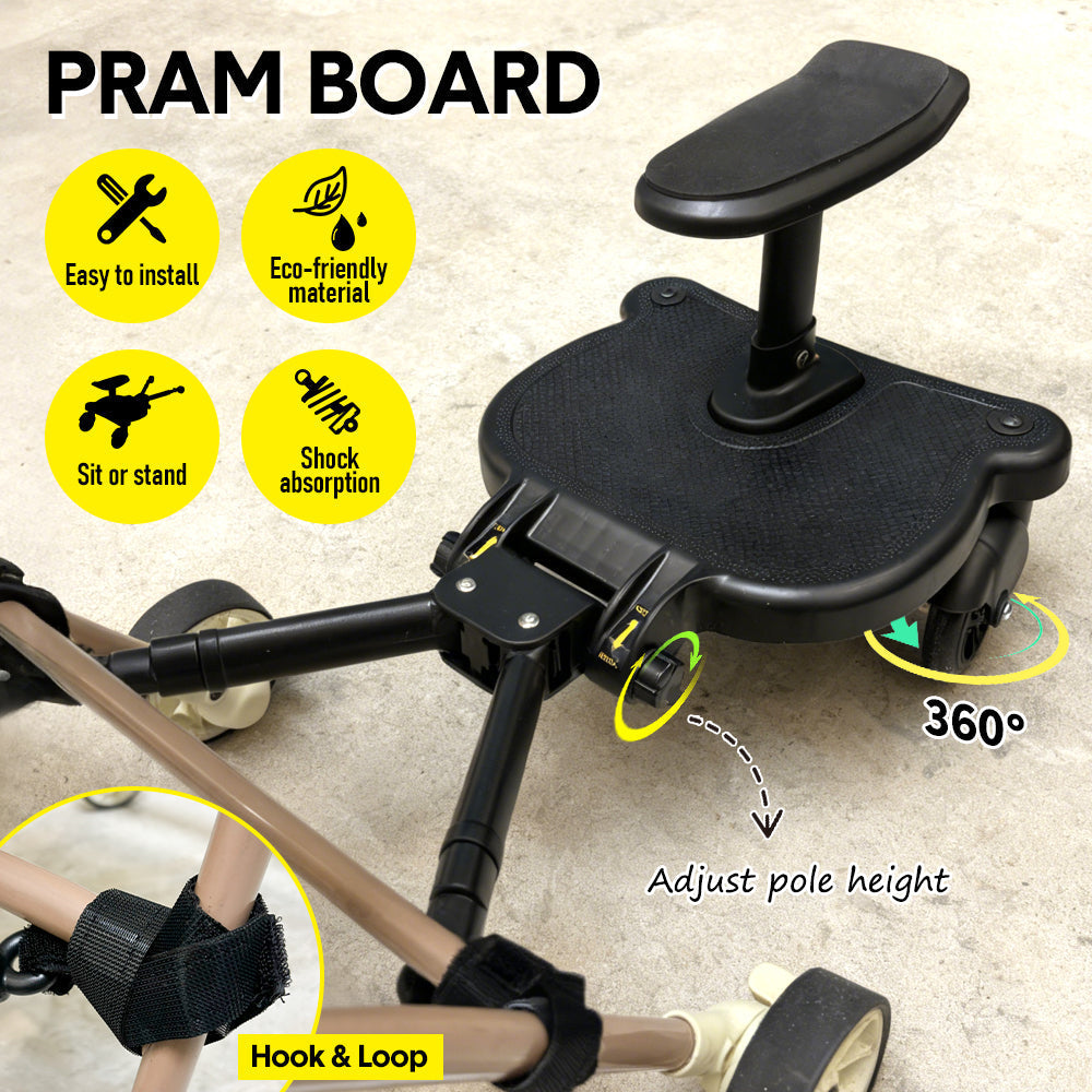 Universal Pram Board Seat & Stand Up Buggy Board Pushchair Seat Children Up 25kg