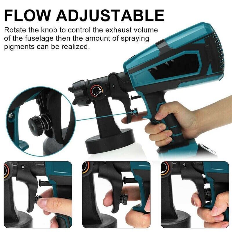 1400ml Cordless High Pressure Spray Gun Flow Spray Gun 2 21V Battery Skin Only