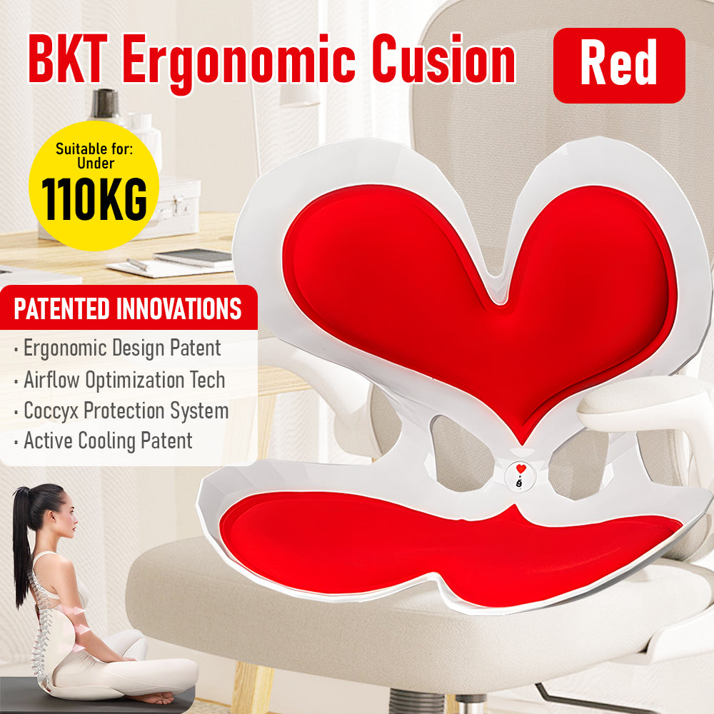 BKT Cushion Portable Ergonomic Lower Back Seat Lumbar 110kg Seat Red Heart