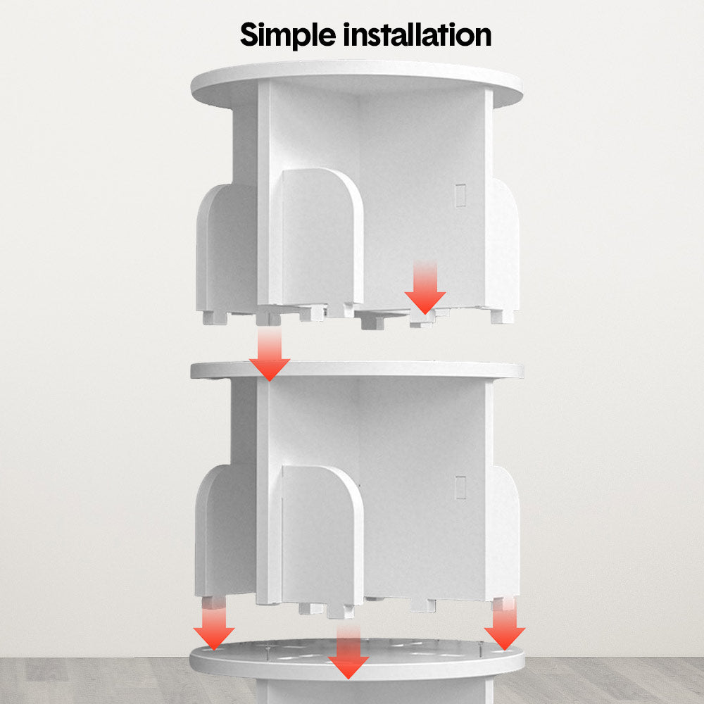 4 Tier Rotating Bookshelf PVC Freestanding Corner Rack 360 Space Saving White