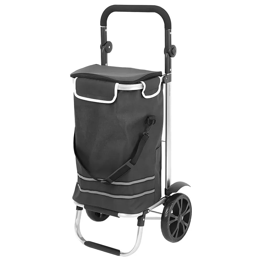 Foldable Shopping Trolley Cart Large Capacity Hand Carry Pockets Wheels Black