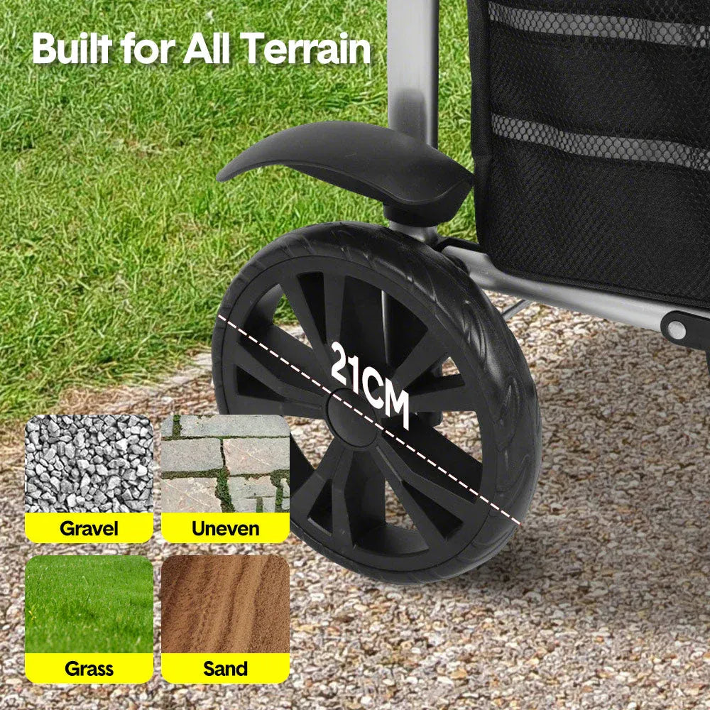Foldable Shopping Trolley Cart Large Capacity Hand Carry Pockets Wheels Black