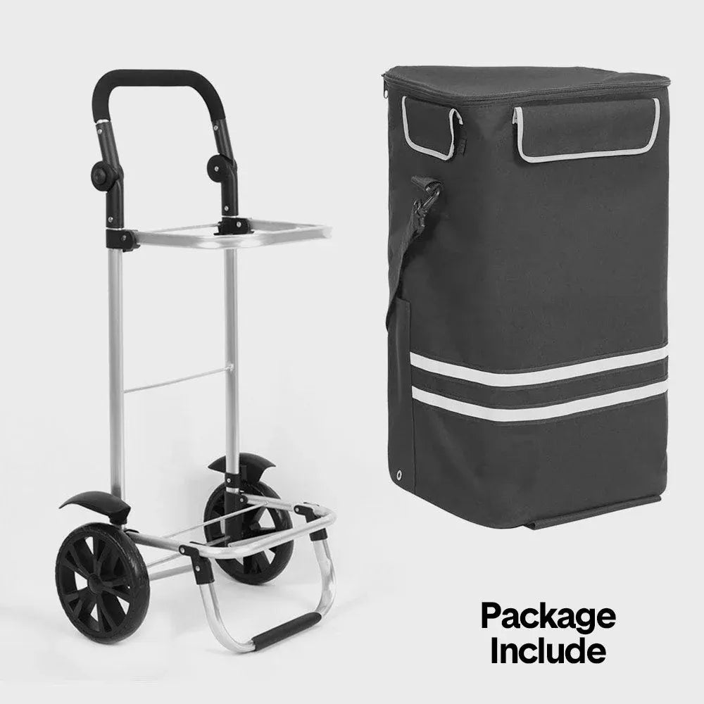 Foldable Shopping Trolley Cart Large Capacity Hand Carry Pockets Wheels Black