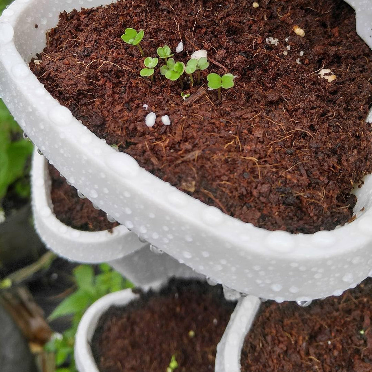 5 Tier Stackable Planter Pots Vertical Garden Stacking Wheel White 37cm Width