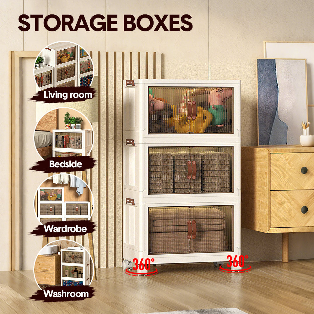 Foldable Storage Cabinet Stackable Bins Household 2 360 Degree Rotatable Wheels