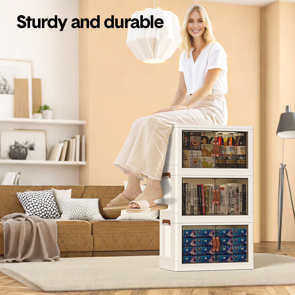 Foldable Storage Cabinet Stackable Bins Household 2 360 Degree Rotatable Wheels