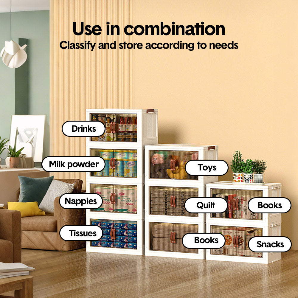 Foldable Storage Cabinet Stackable Bins Household 2 360 Degree Rotatable Wheels