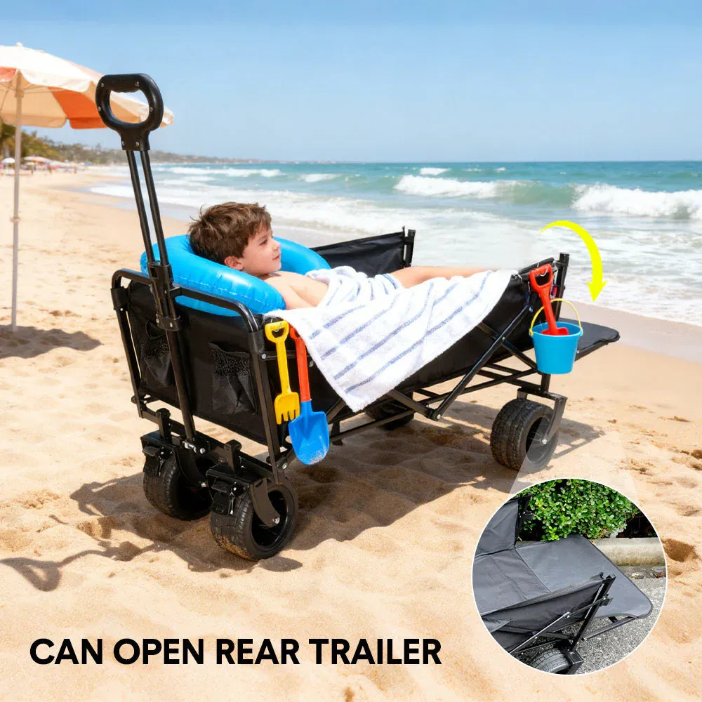 Foldable Camping Wagon 150L Hand Trolley w/ All Terrain Load 200Kg Utility Cart