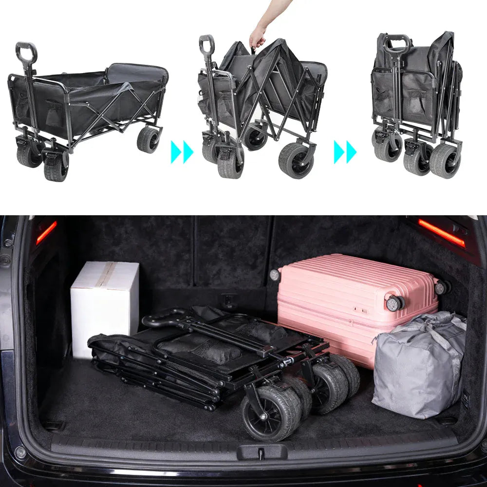 Foldable Camping Wagon 150L Hand Trolley w/ All Terrain Load 200Kg Utility Cart