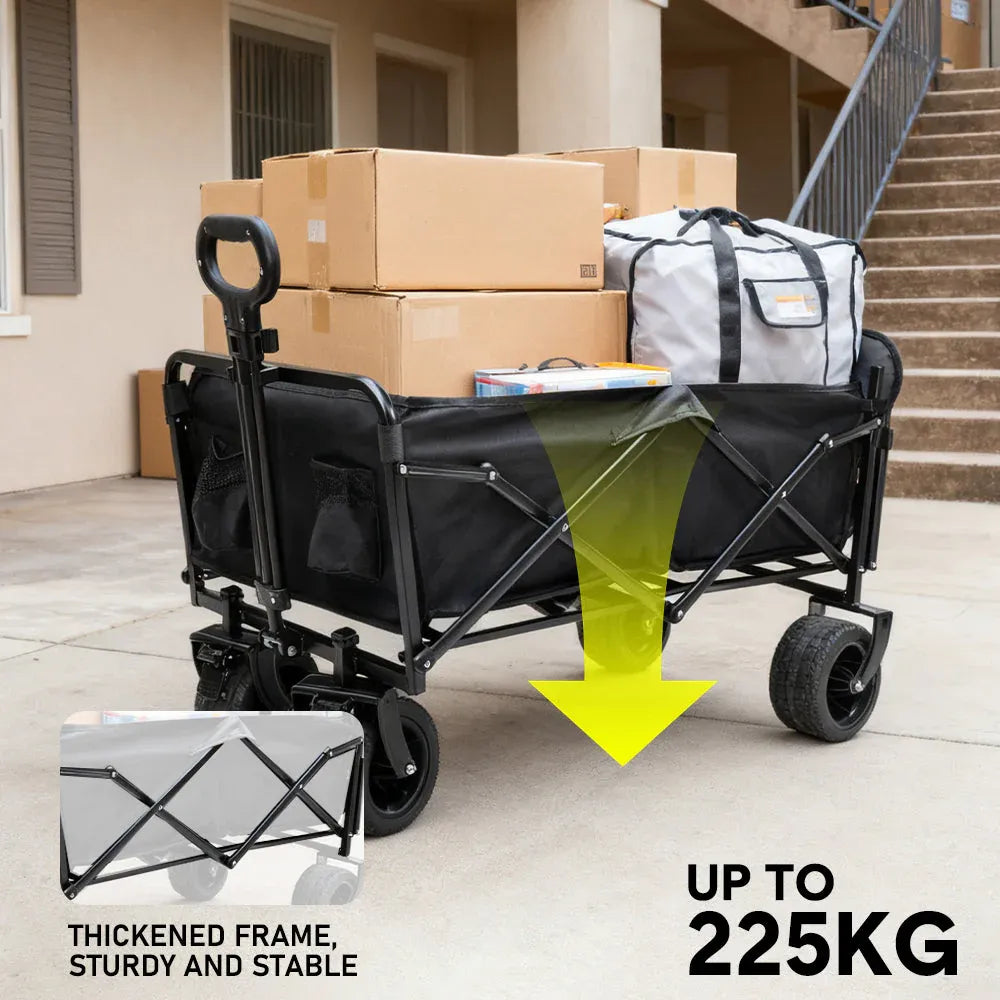 Foldable Camping Wagon 150L Hand Trolley w/ All Terrain Load 200Kg Utility Cart