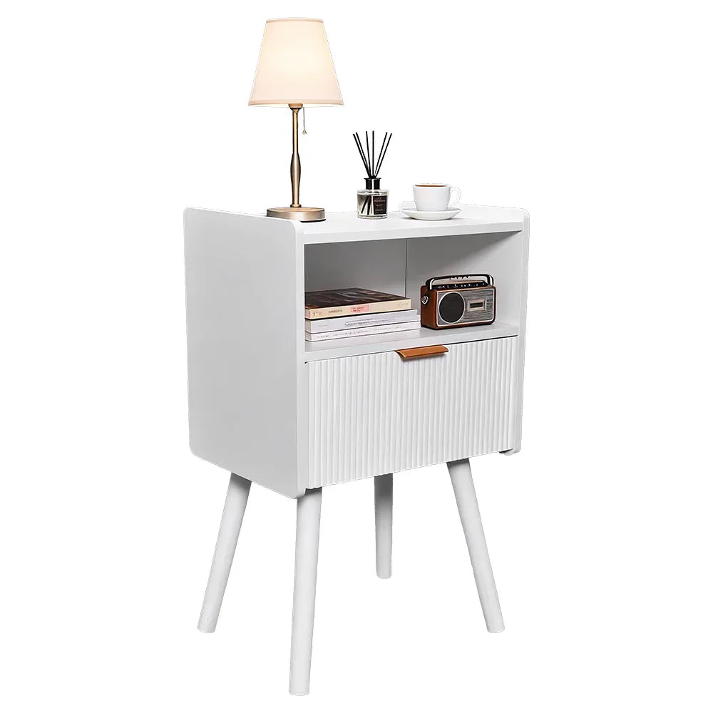 White Nightstand Modern Solid Wooden Open Solid Bedroom Apartment Easy Assembly