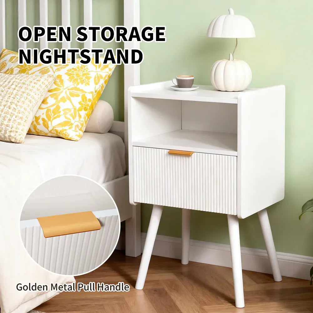 White Nightstand Modern Solid Wooden Open Solid Bedroom Apartment Easy Assembly