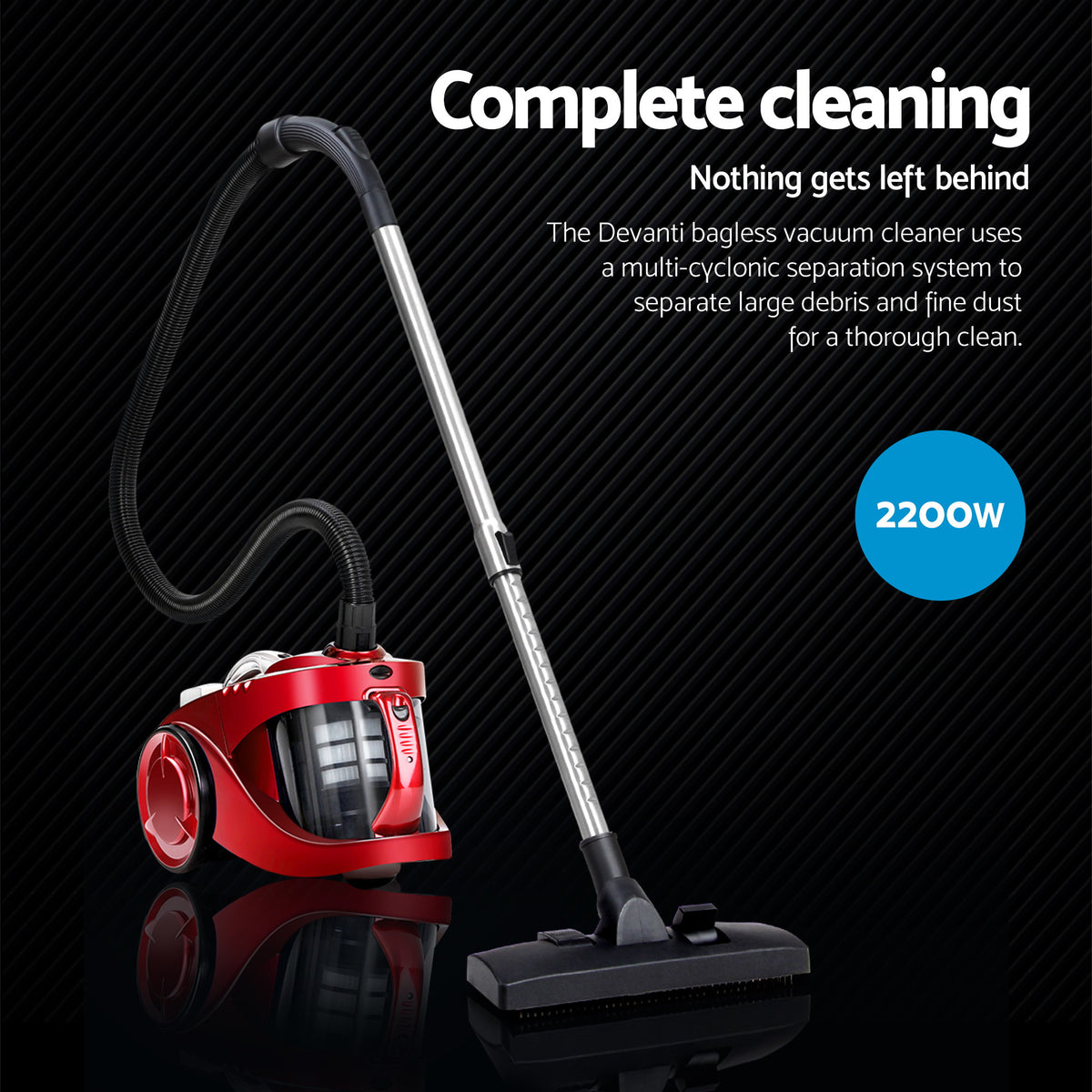 Devanti 2200W Bagless Vacuum Cleaner Red