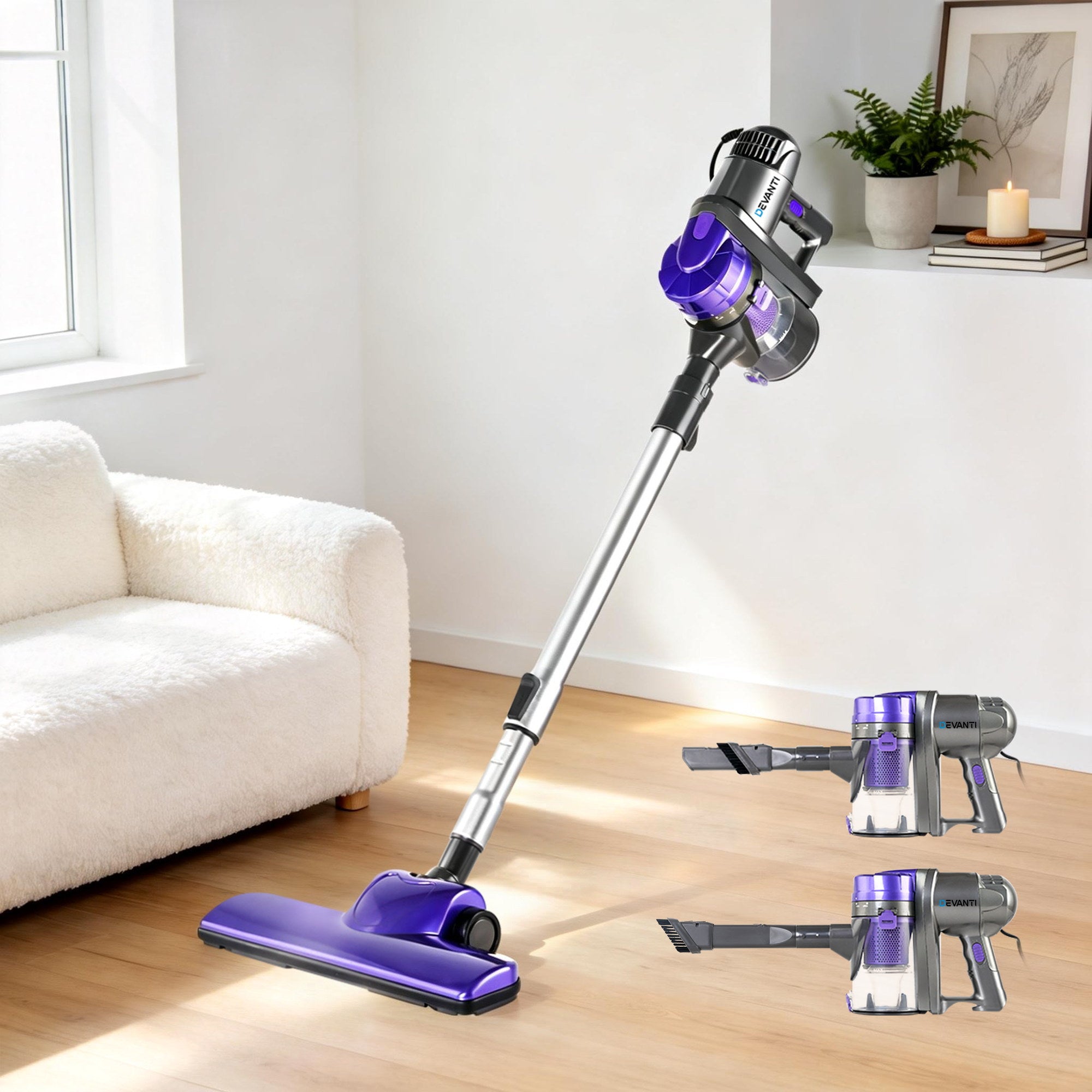 Devanti Stick Vacuum Cleaner Handheld Corded 450W Purple