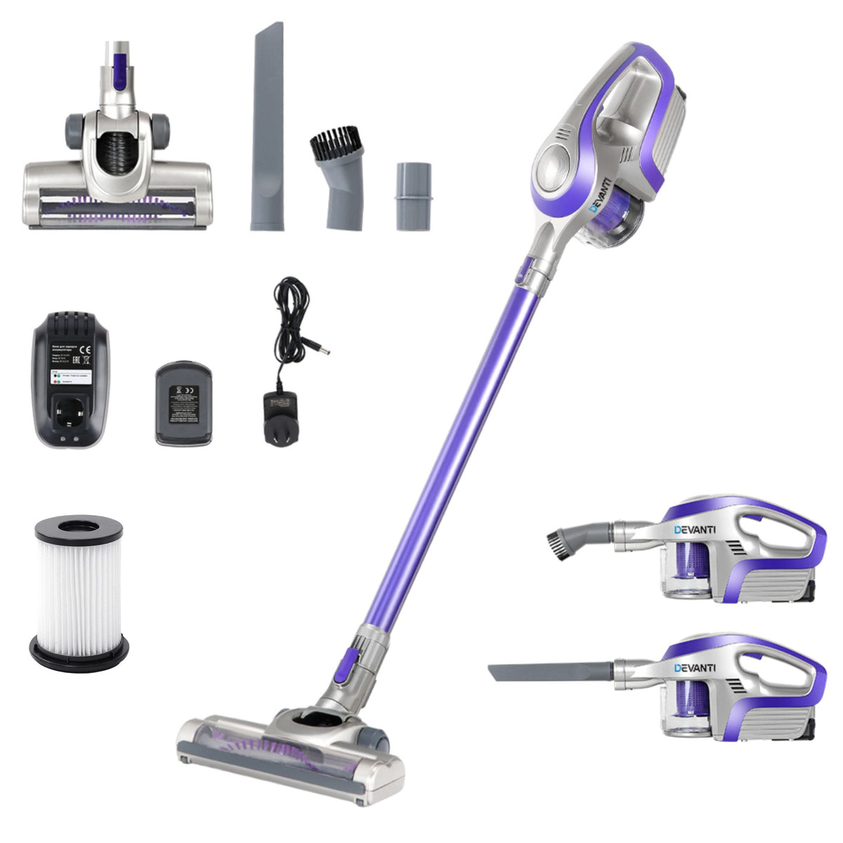 Devanti Stick Vacuum Cleaner Bagless Cordless 150W Purple
