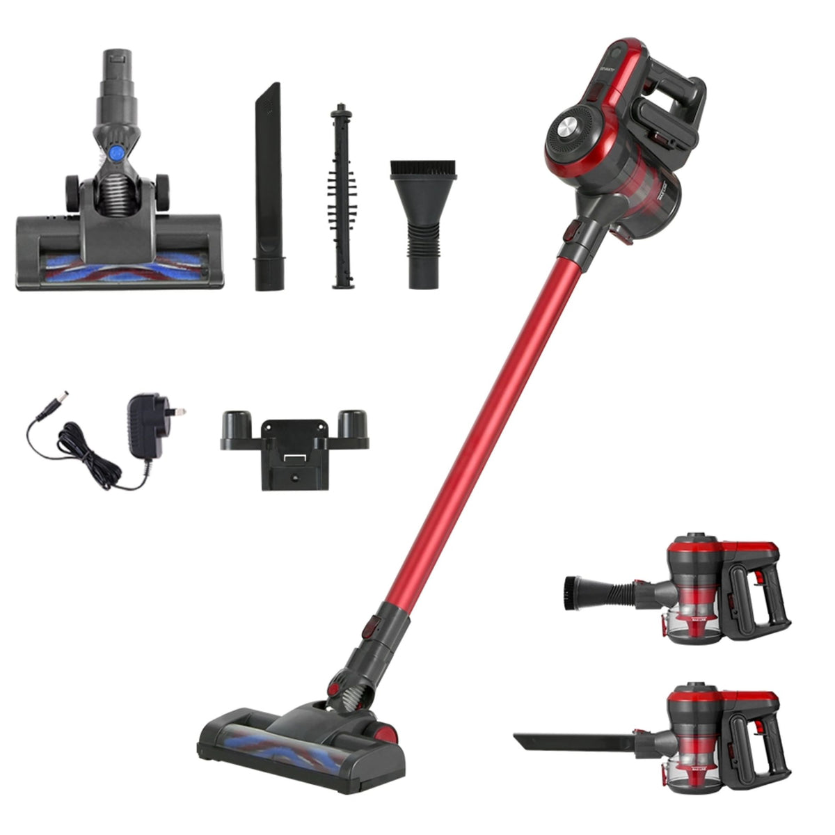 Devanti Stick Vacuum Cleaner Brushless Cordless 250W Red