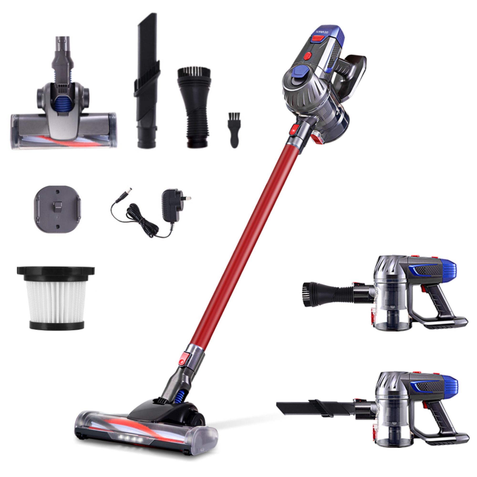 Devanti Stick Vacuum Cleaner Bagless Cordless Red 150W