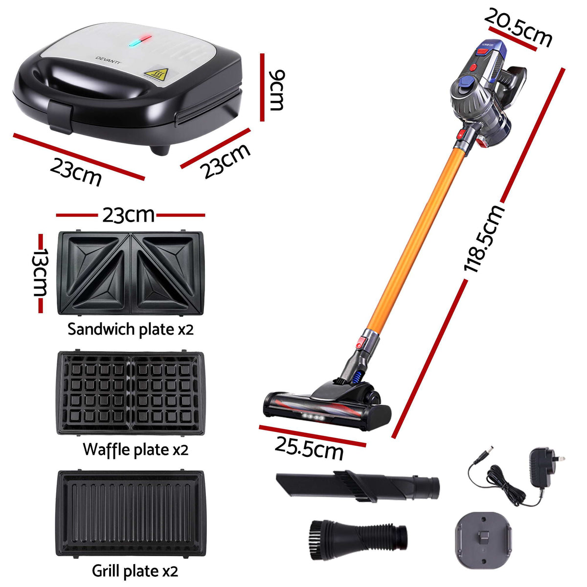 Devanti K7 Cordless Stick Vacuum Cleaner plus 3-in-1 - VAC-K7-GD-SM-3IN1-BK