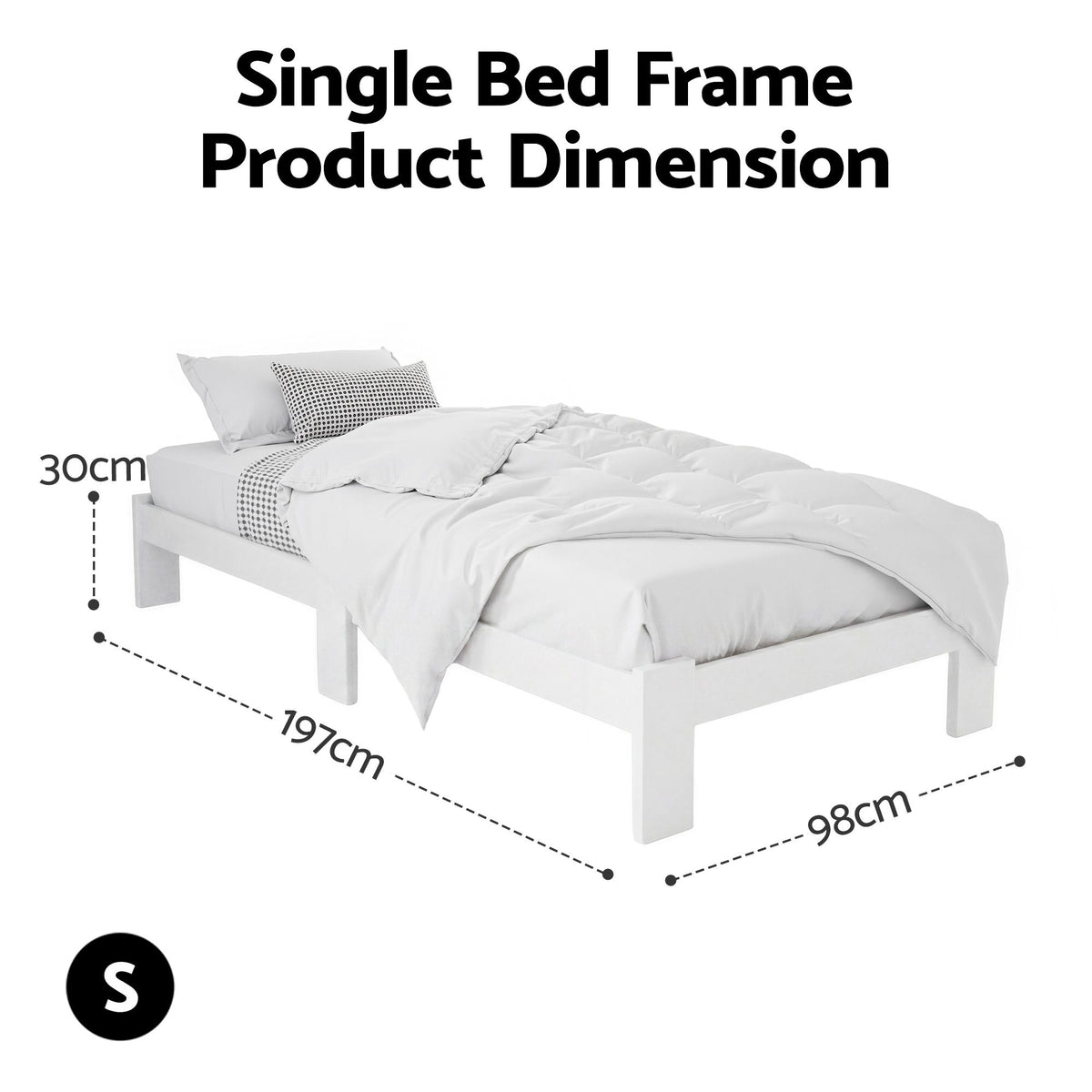 Artiss Bed Frame Single Size Wooden White JADE