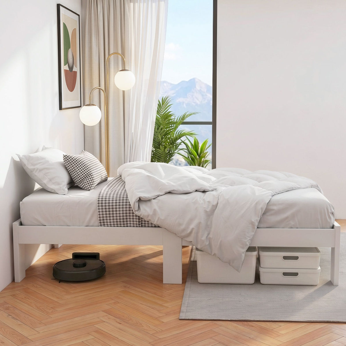 Artiss Bed Frame Single Size Wooden White JADE