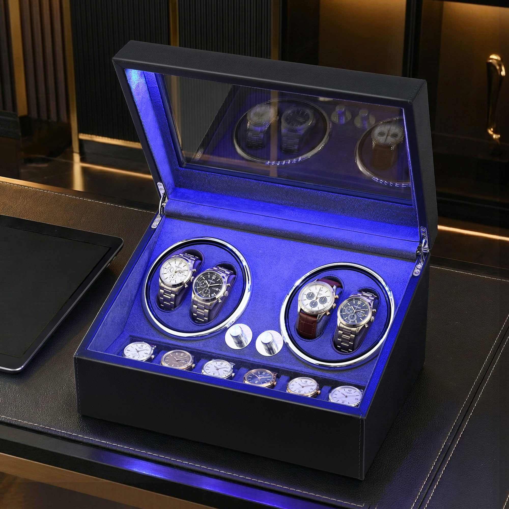 Embellir Watch Winder Automatic Double Watch Winder Box LED Black