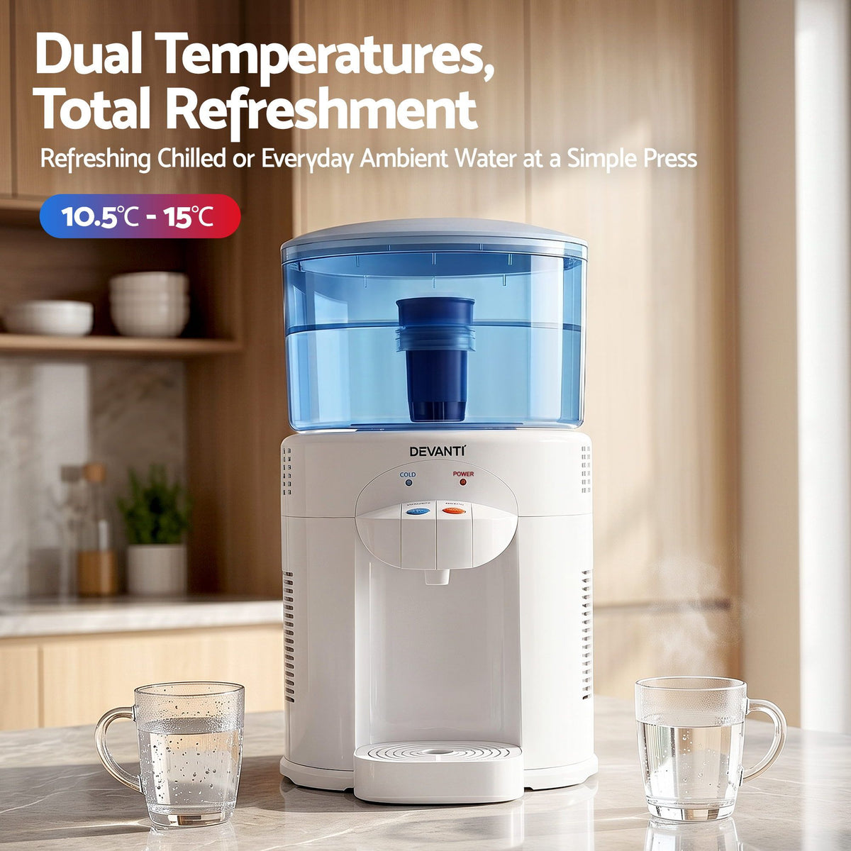 Devanti 5L Bench Top Water Cooler Dispenser with Filter 2 Taps Countertop Water Purifier