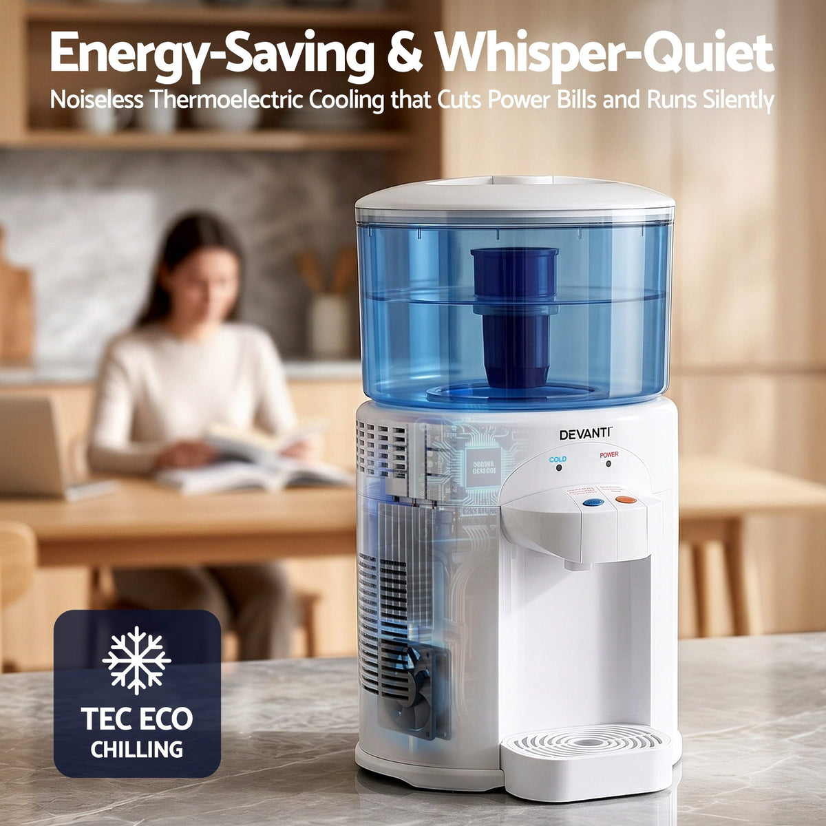Devanti 5L Bench Top Water Cooler Dispenser with Filter 2 Taps Countertop Water Purifier