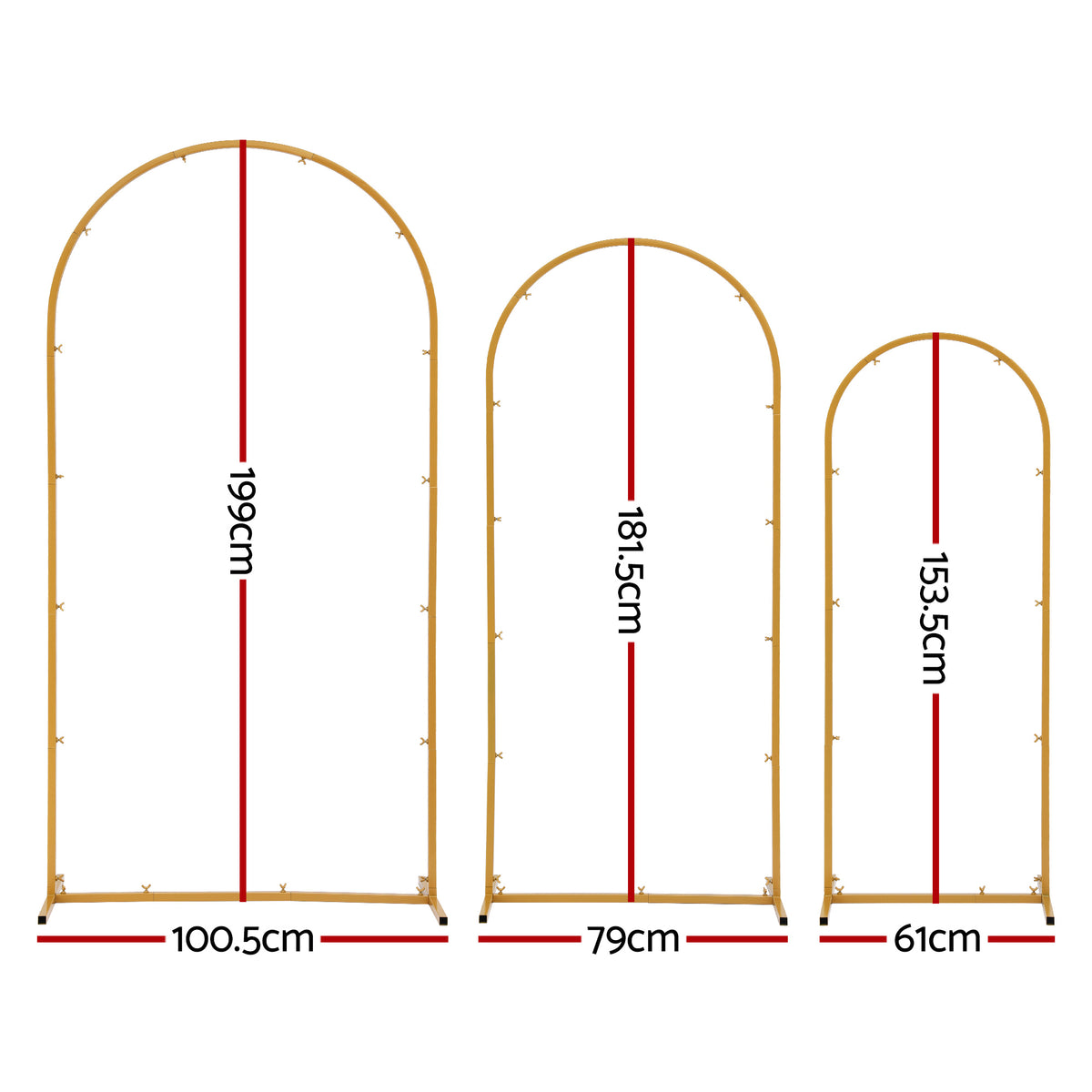 Wedding Arch Backdrop Stand Set of 3 Gold Metal Wedding Arche - WESD-ARCH-3PC-GD