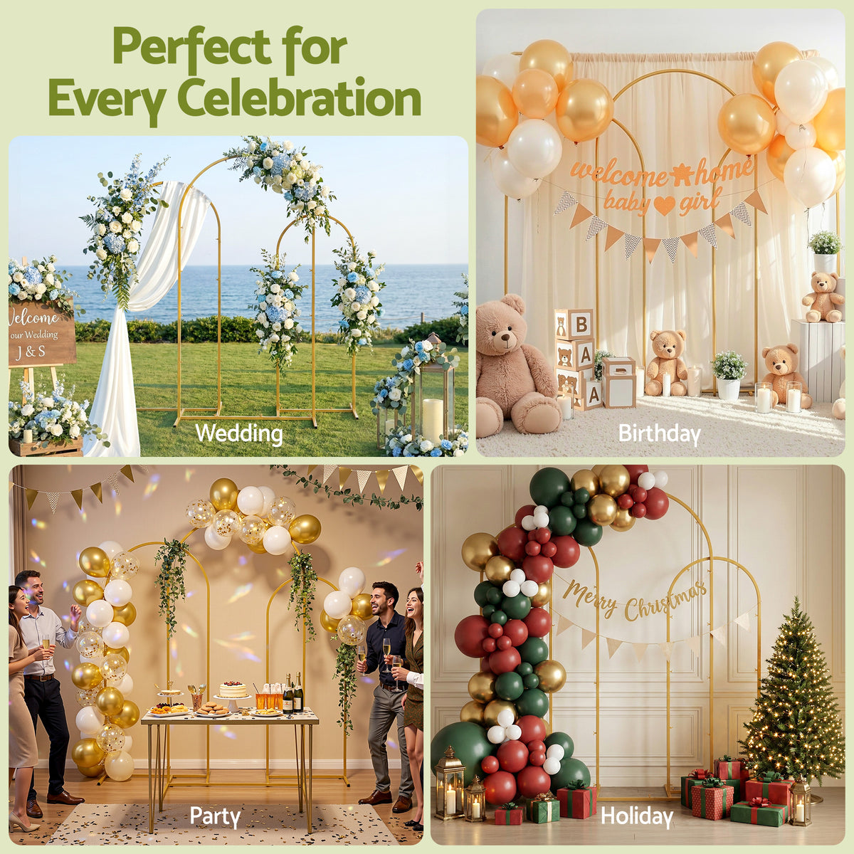 Wedding Arch Backdrop Stand Set of 3 Gold Metal Wedding Arche - WESD-ARCH-3PC-GD