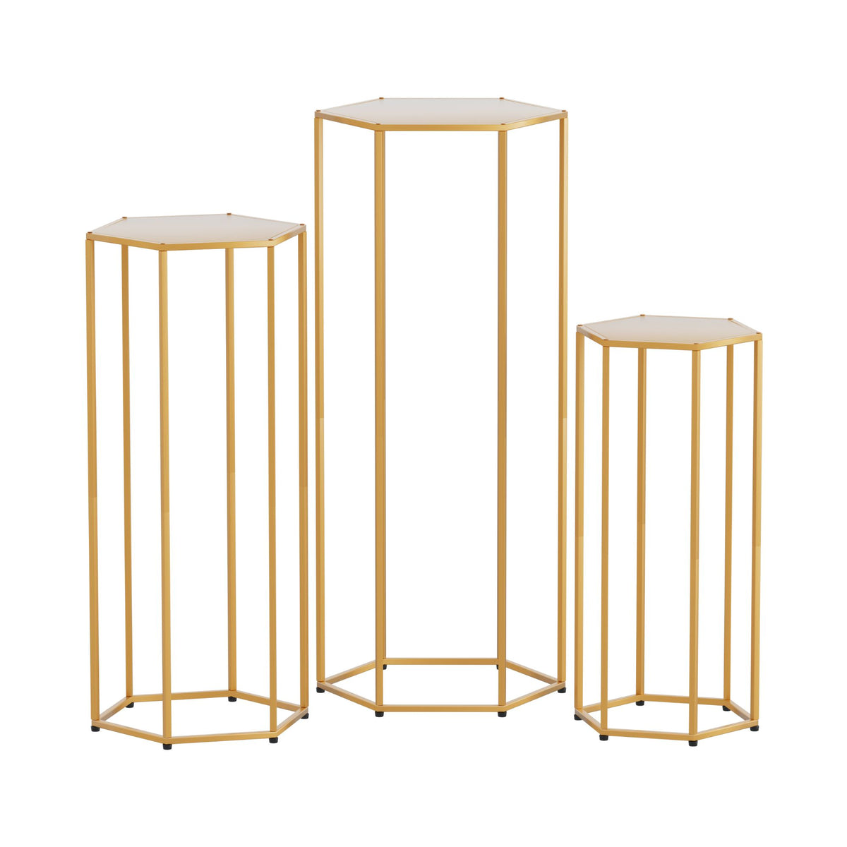 3Pcs Wedding Backdrop Pedestal Stand Gold Metal Hexagon - WESD-HEX-3PC-GD