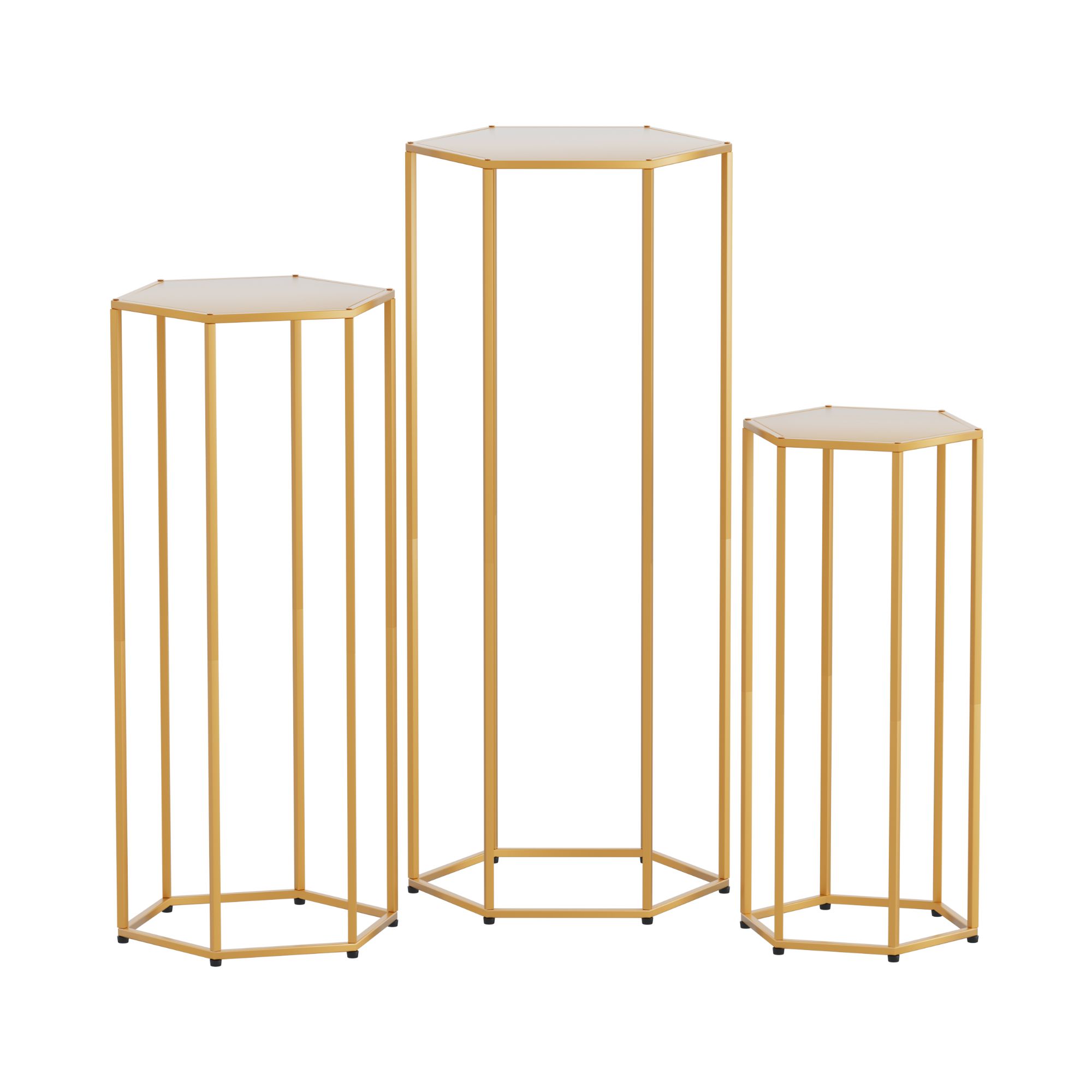 3Pcs Wedding Backdrop Pedestal Stand Gold Metal Hexagon - WESD-HEX-3PC-GD