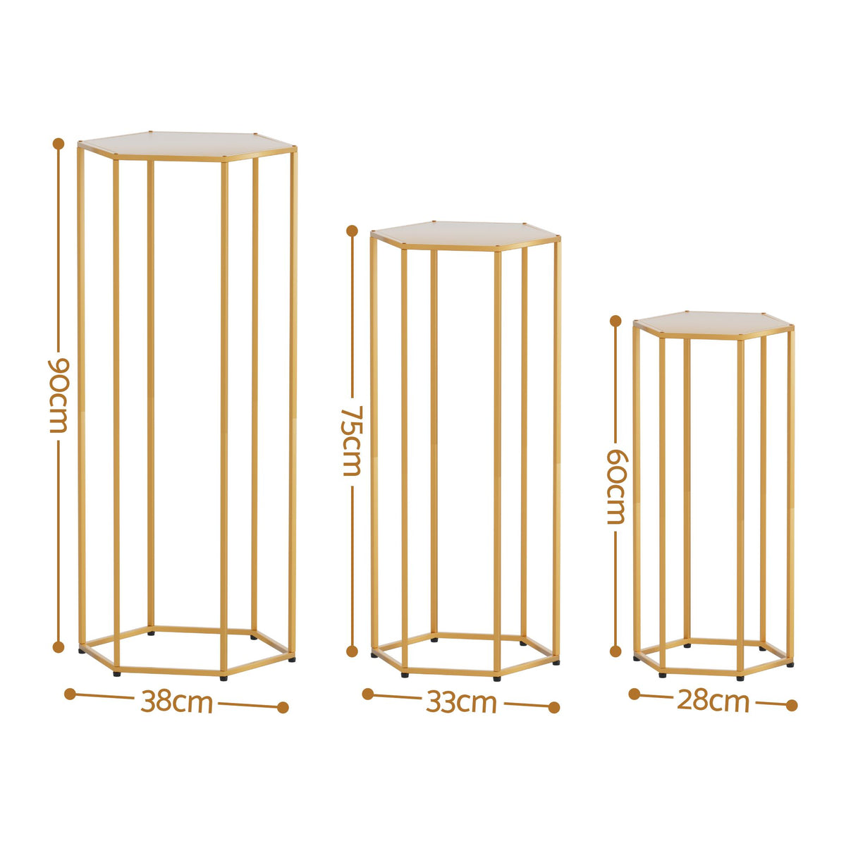 3Pcs Wedding Backdrop Pedestal Stand Gold Metal Hexagon - WESD-HEX-3PC-GD