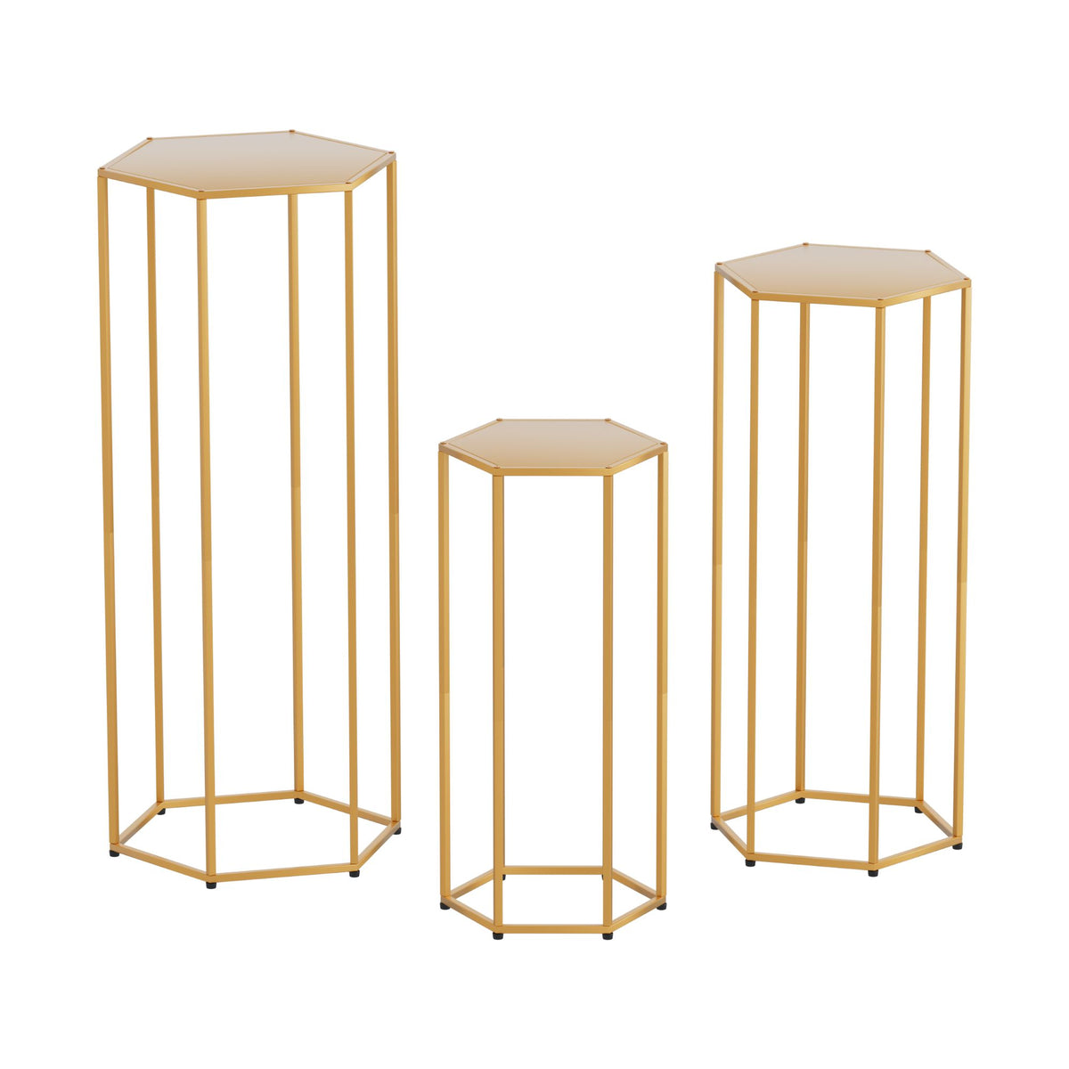 3Pcs Wedding Backdrop Pedestal Stand Gold Metal Hexagon - WESD-HEX-3PC-GD