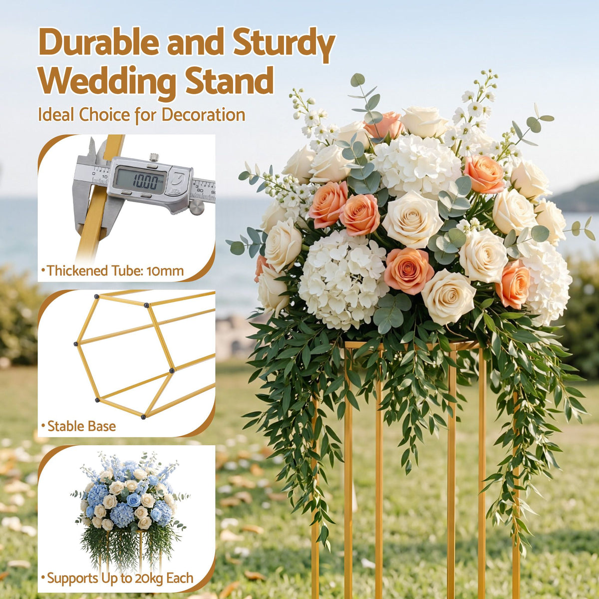 3Pcs Wedding Backdrop Pedestal Stand Gold Metal Hexagon - WESD-HEX-3PC-GD