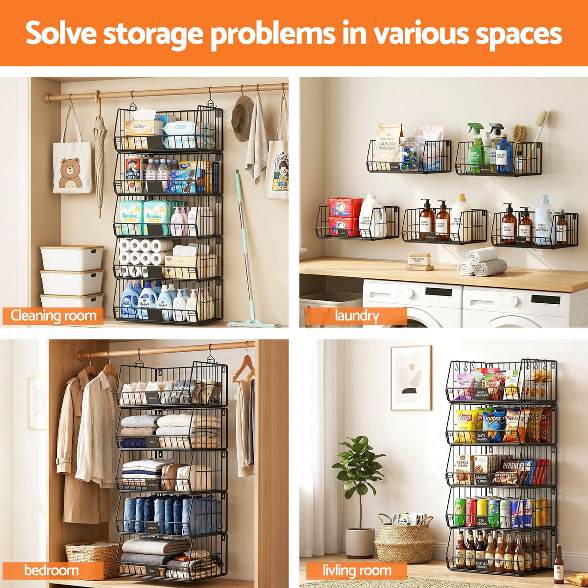 Artiss 5 Tier Stackable Closet Organizers and Storage Closet Hanging Storage Organizer Shelves