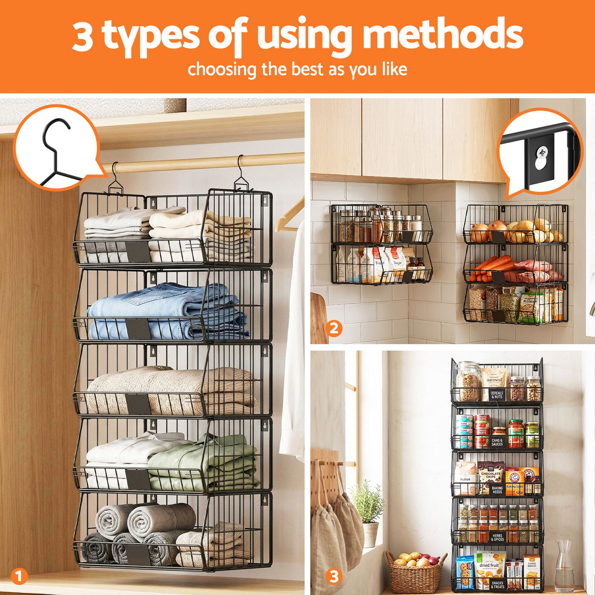 Artiss 5 Tier Stackable Closet Organizers and Storage Closet Hanging Storage Organizer Shelves