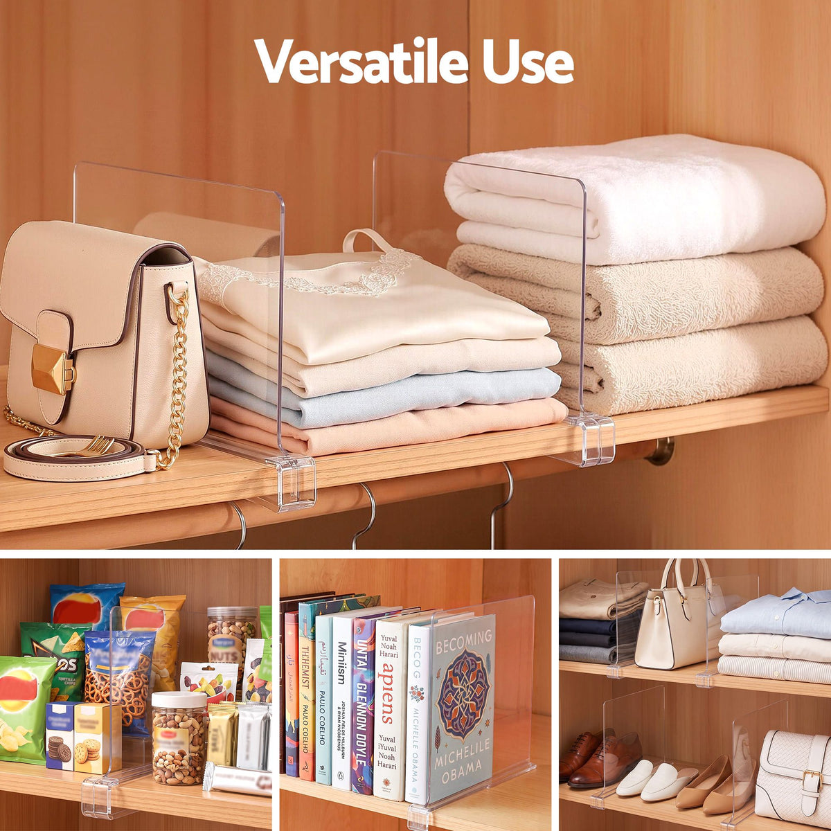 Artiss 6 Pack Closet Organizers and Storage Clear Shelf Dividers