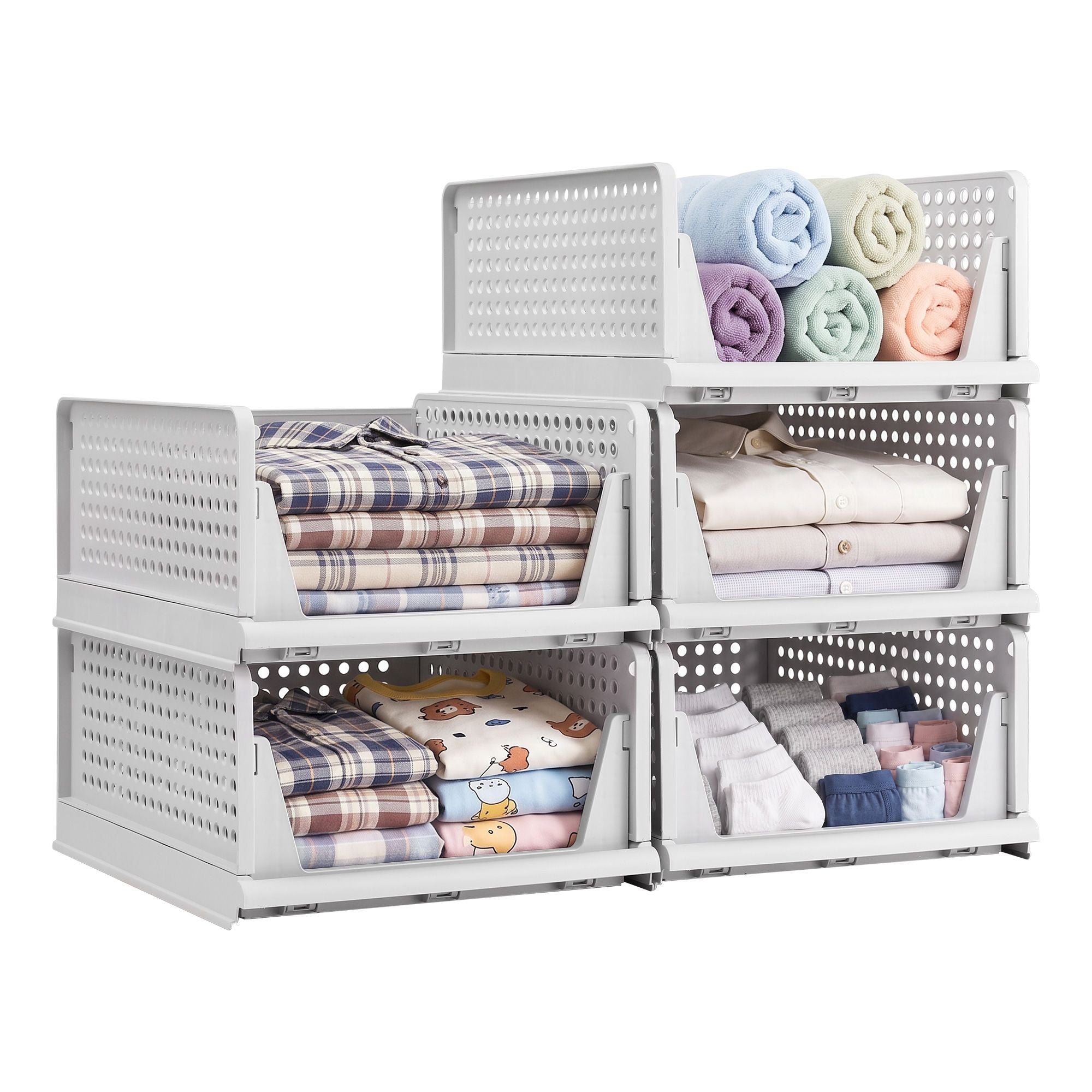 Artiss 5 Pack Stackable Plastic Storage Foldable Closet Organizers