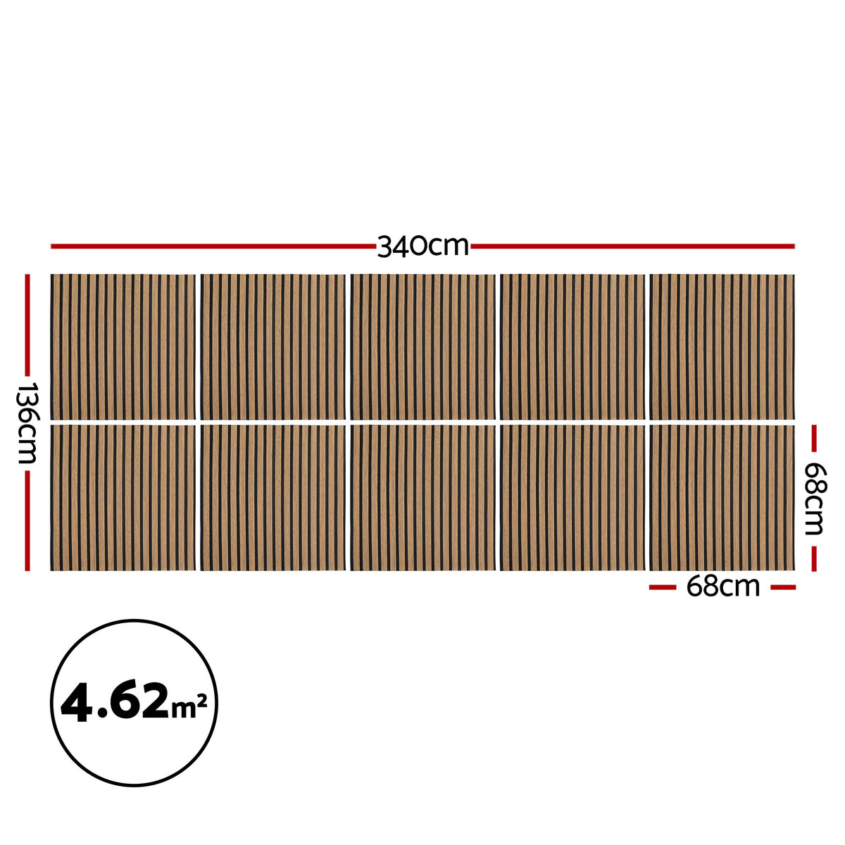 Artiss 10PCS Peel and Stick Wall Panels Tiles 68X68CM Self Adhesive for Home Office Studio Brown