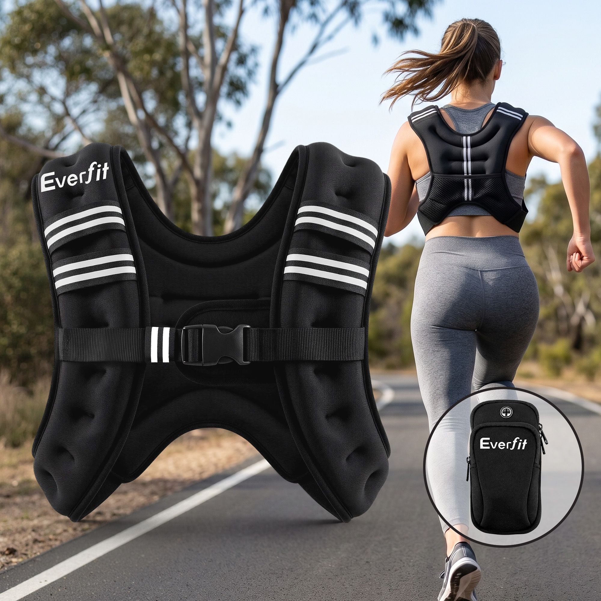Everfit 3kg Weighted Vest Men Women, Reflective Running Vest with Armband Pouch