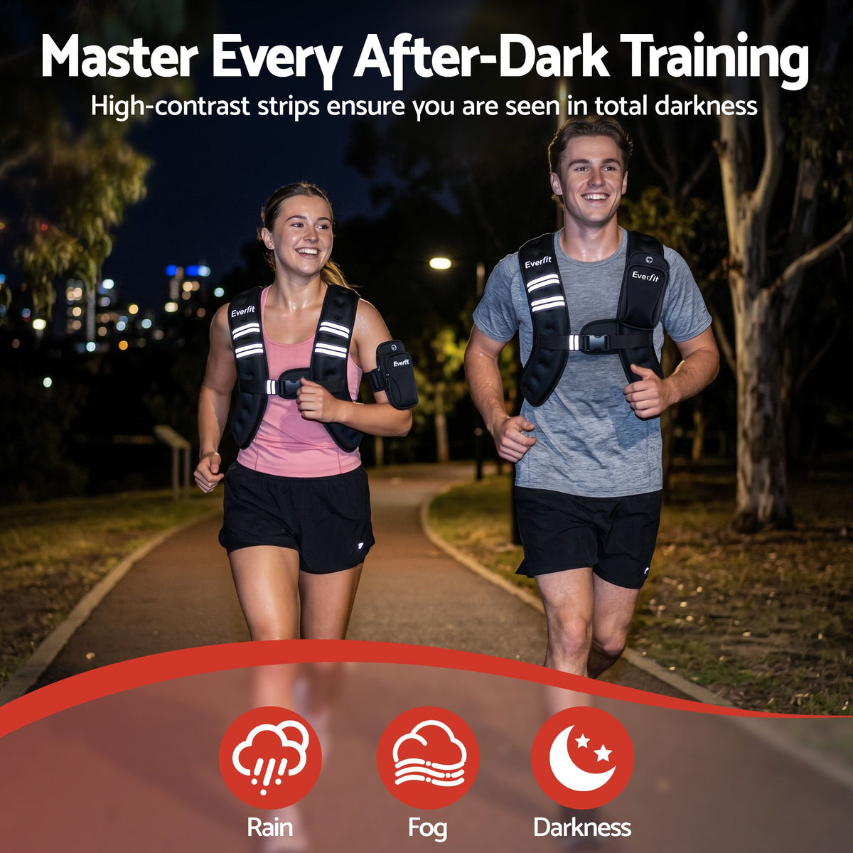 Everfit 3kg Weighted Vest Men Women, Reflective Running Vest with Armband Pouch