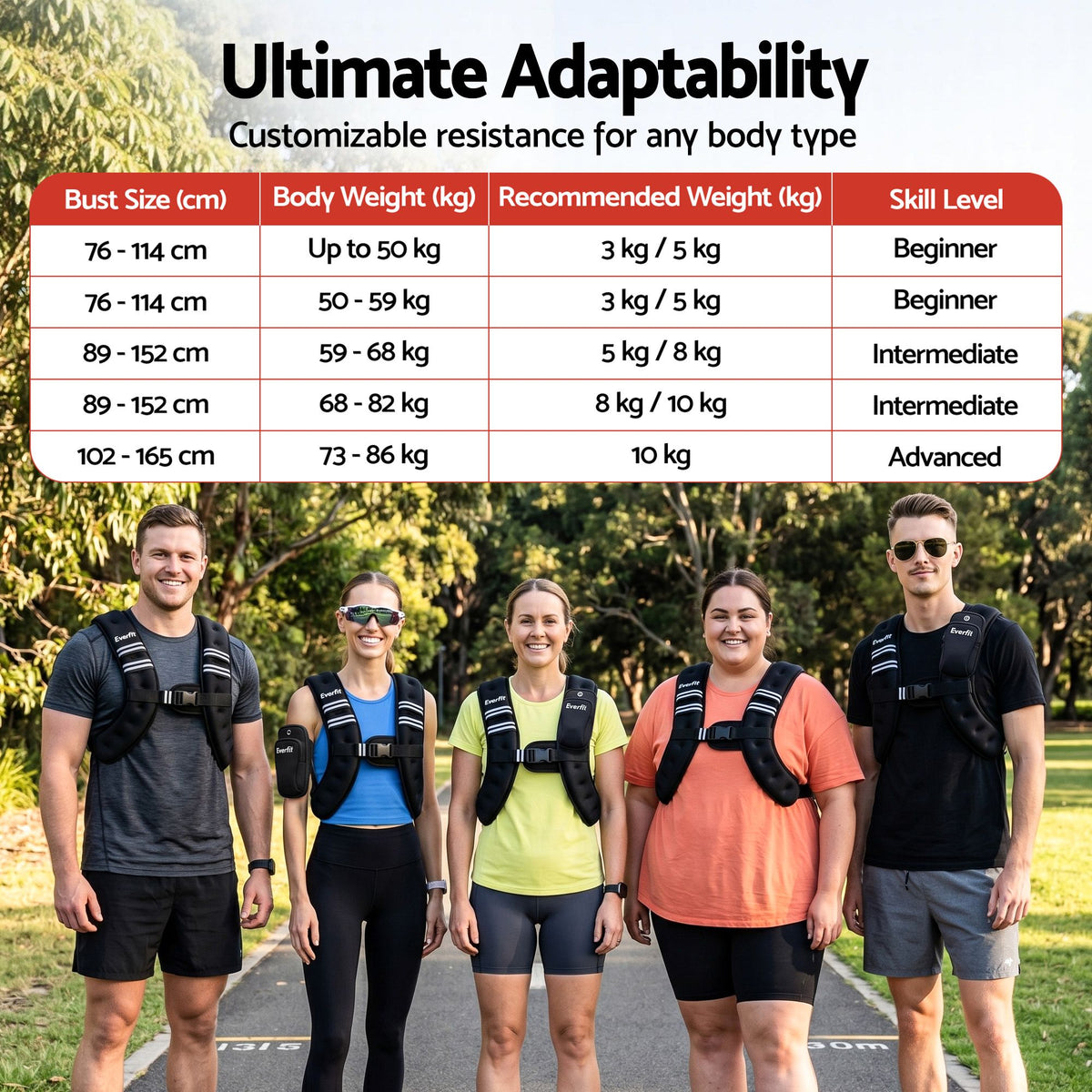 Everfit 8kg Weighted Vest Men Women, Reflective Running Vest with Armband Pouch