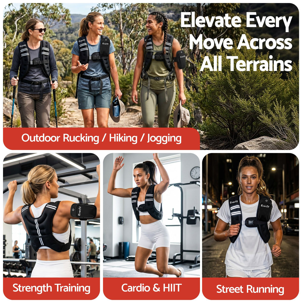 Everfit 8kg Weighted Vest Men Women, Reflective Running Vest with Armband Pouch