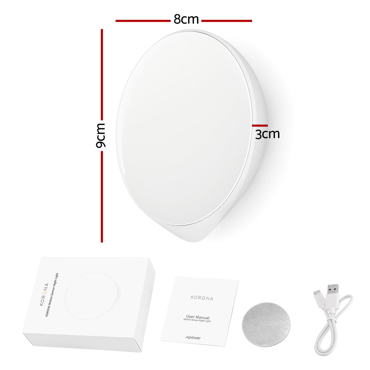 AIPOWER Motion Sensor Night Light USB-C Rechargeable Closet Light 2 Packs