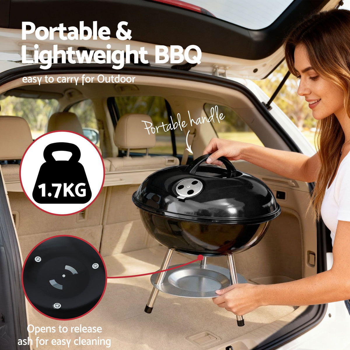 Grillz Charcoal BBQ Grill Portable with Lid for Camping Outdoor