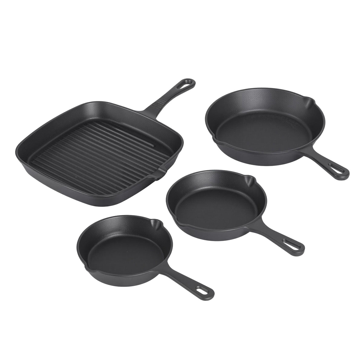 5-Star Chef Cast Iron Fry Pan Skillet Cookware Set Induction Black 14/16/20/24cm
