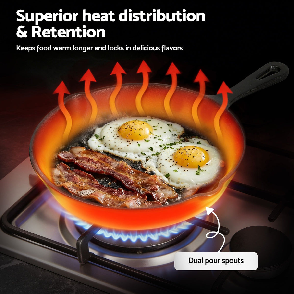 5-Star Chef Cast Iron Fry Pan Skillet Cookware Set Induction Black 14/16/20/24cm