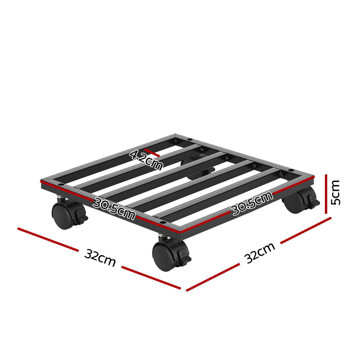 Green Fingers Plant Pot Trolleys 3pcs 32cm Galvanized Steel Lockable Wheels Roll Planter Black