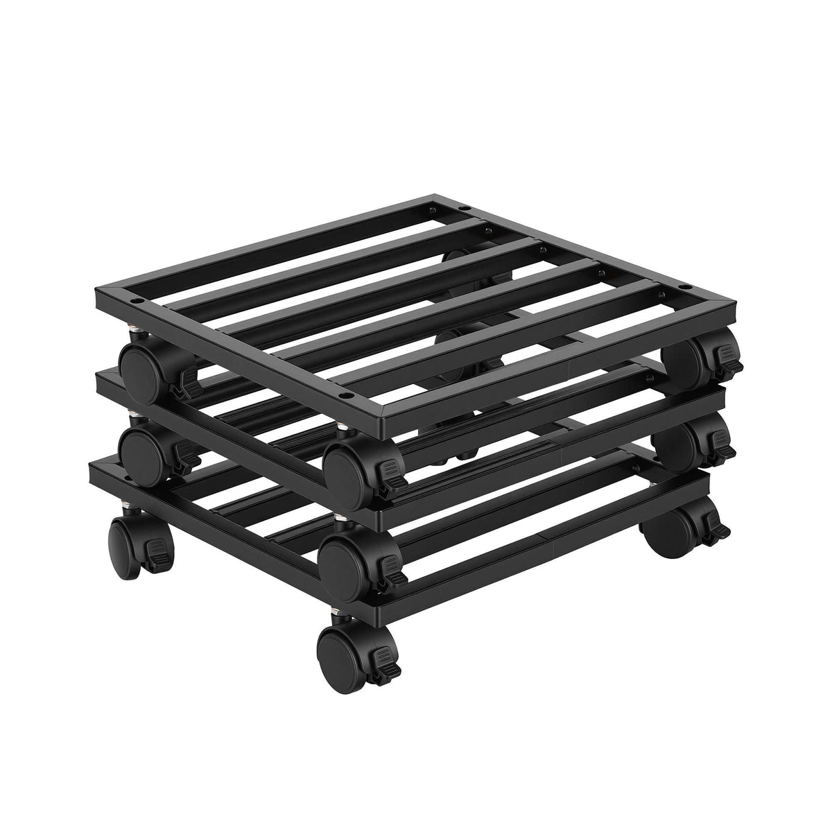 Green Fingers Plant Pot Trolleys 3pcs 32cm Galvanized Steel Lockable Wheels Roll Planter Black
